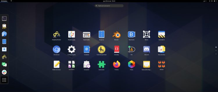 GNOME applications grid on a wide monitor