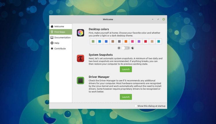Linux Mint 20 welcome screen