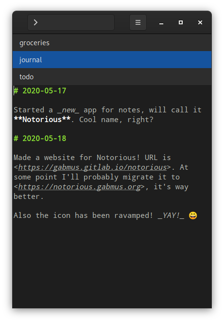 Screenshot of the Notorious app