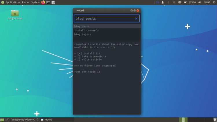 a screenshot of the Noted app (which is now known as Nimblenote) on the Ubuntu MATE 20.04 LTS desktop