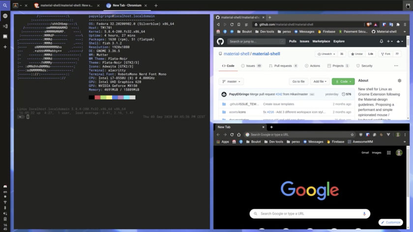 Material Shell GNOME Extension Screenshot