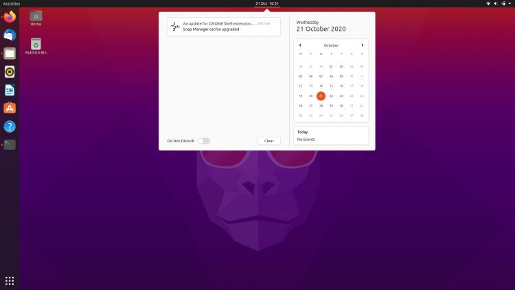 ubuntu 20.10 message tray