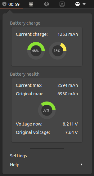 a screenshot of the battery status extension by Atareao