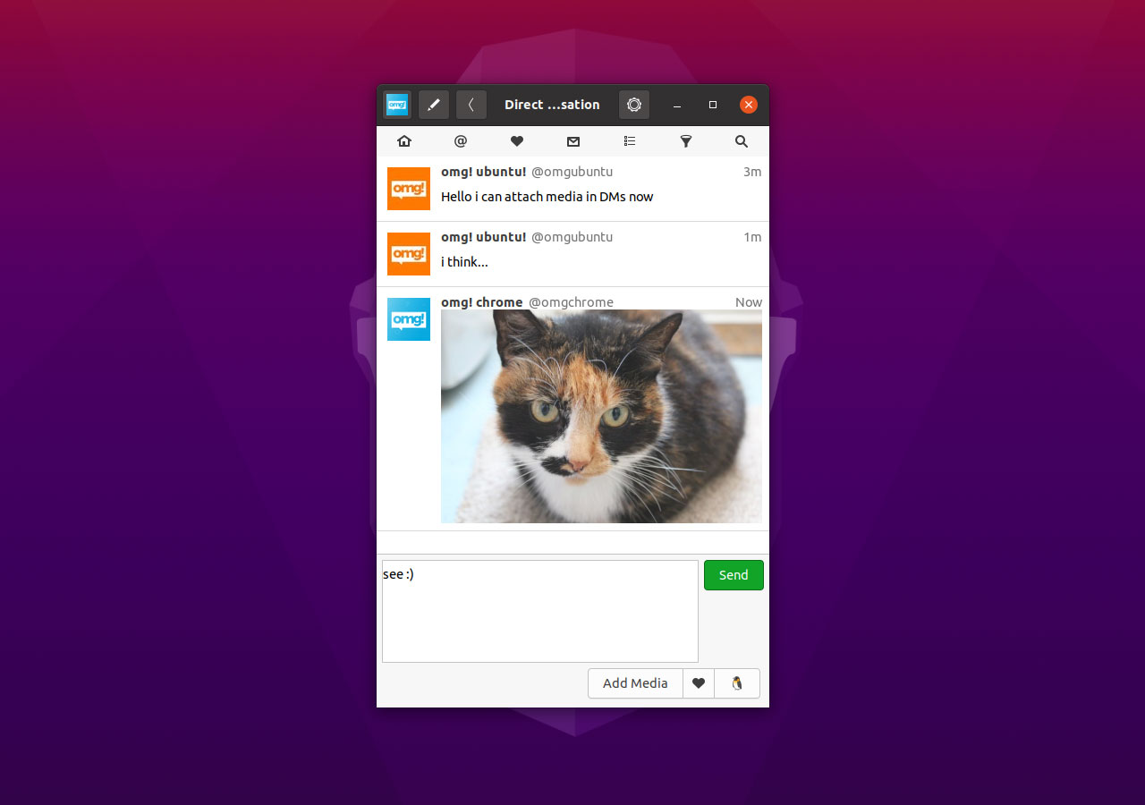 cawbird 1.3 direct message screenshot