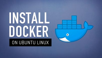 text that says install docker on Ubuntu with docker logo