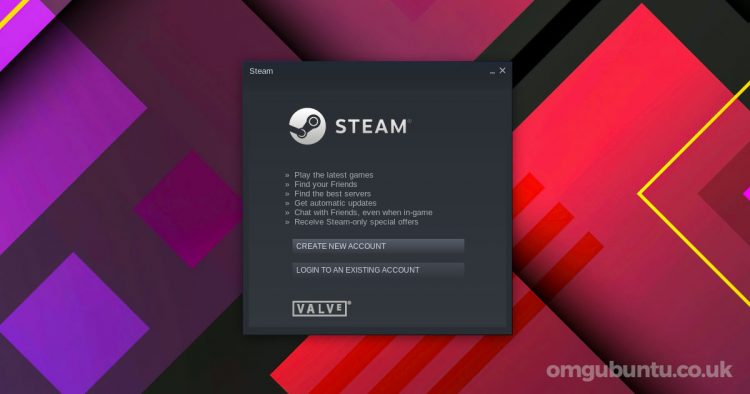 Steam login window on Ubuntu desktop