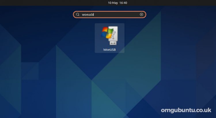 WoeUSB launcher in the GNOME Shell application screen