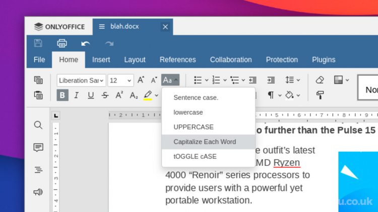 onlyoffice 6.3 change text case menu