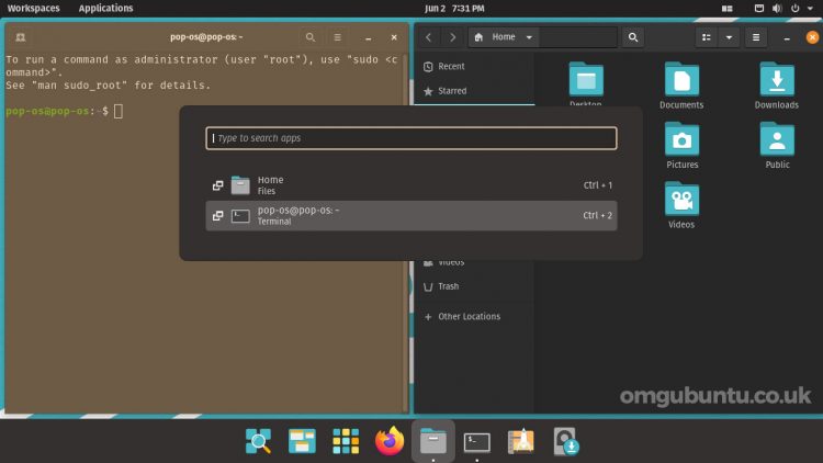 Pop OS 21.04 COSMIC launcher