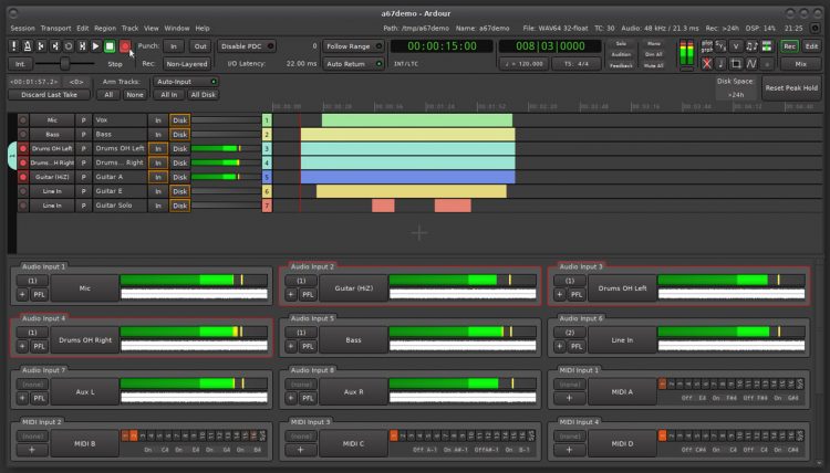 screenshot of Ardour 6.7 on Linux