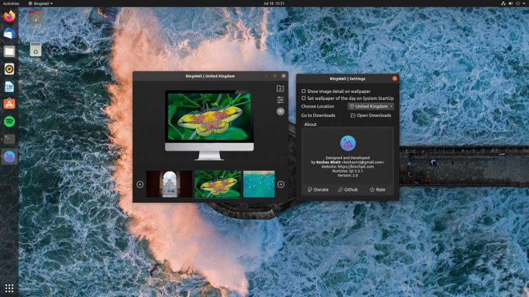 a screenshot of the Bing-Wall wallpaper app for ubuntu desktop