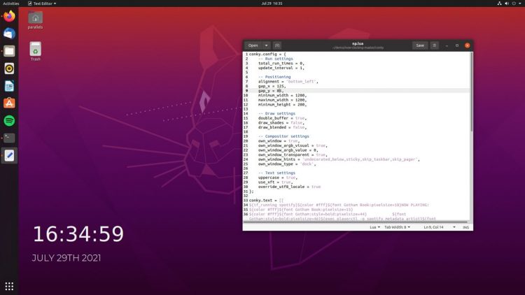 and another screenshot of now clocking Conky script on Ubuntu 20.04 LTS