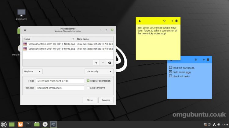 screenshot of Linux Mint 20.2 sticky notes app
