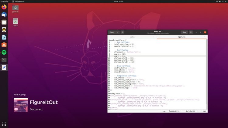 another screenshot of now clocking Conky script on Ubuntu 20.04 LTS