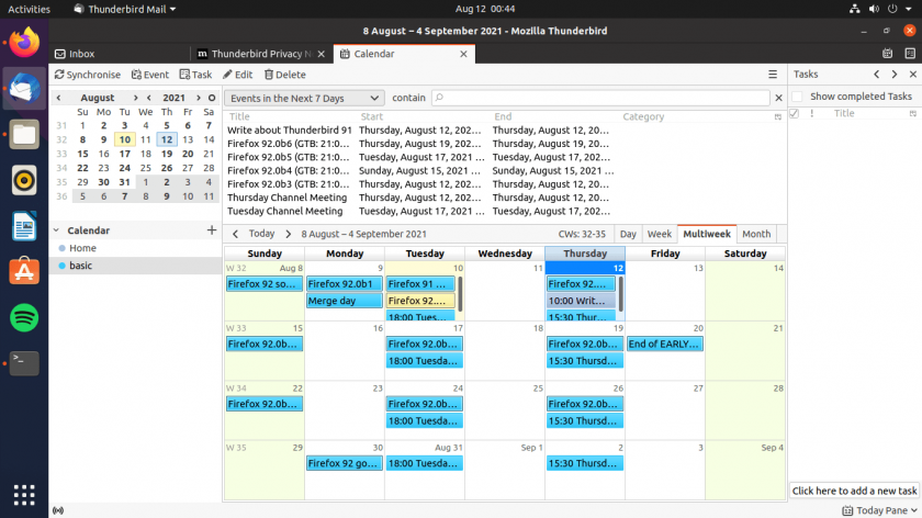 screenshot of thunderbird 91 calendar