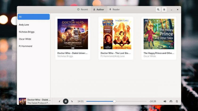 screenshot of Cozy audiobook player for linux