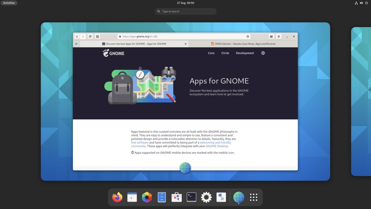 GNOME Apps website in GNOME web app
