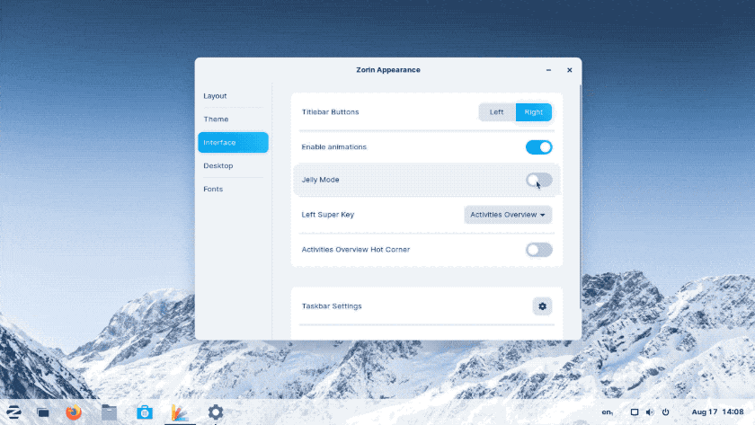 gif of jelly mode in Zorin OS 16
