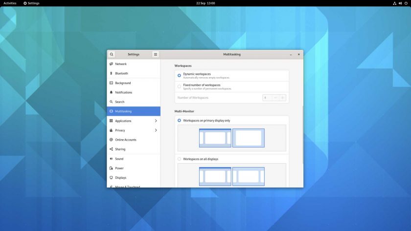 GNOME 41 multitasking settings screenshot