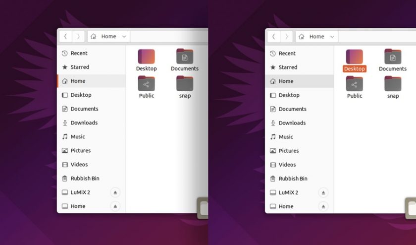 screenshot comparison of the Yaru gtk theme