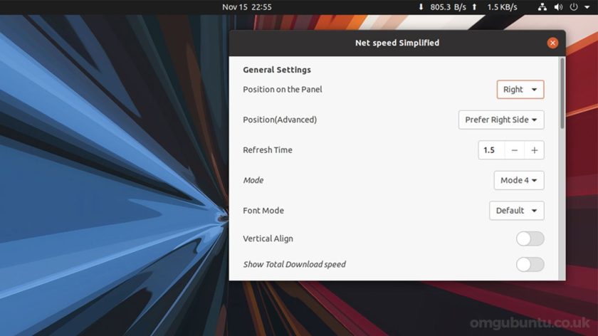 screenshot of net speed simplified gnome extension