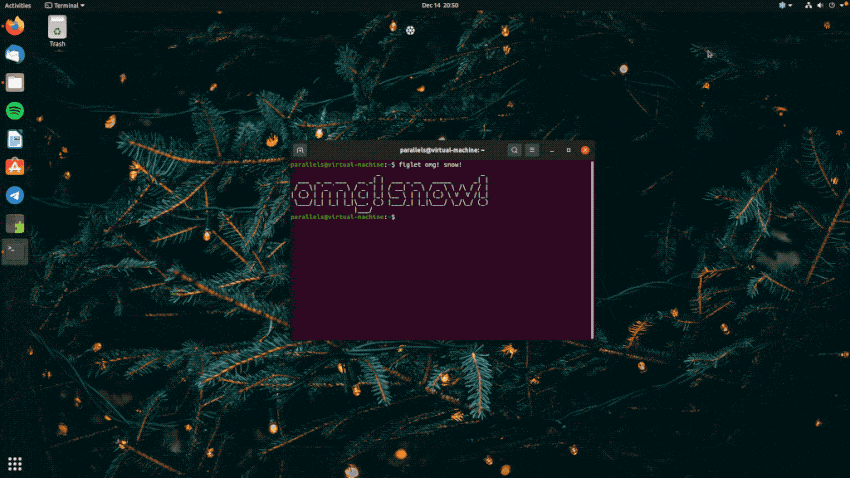 an animated gif of snow falling on the ubuntu desktop