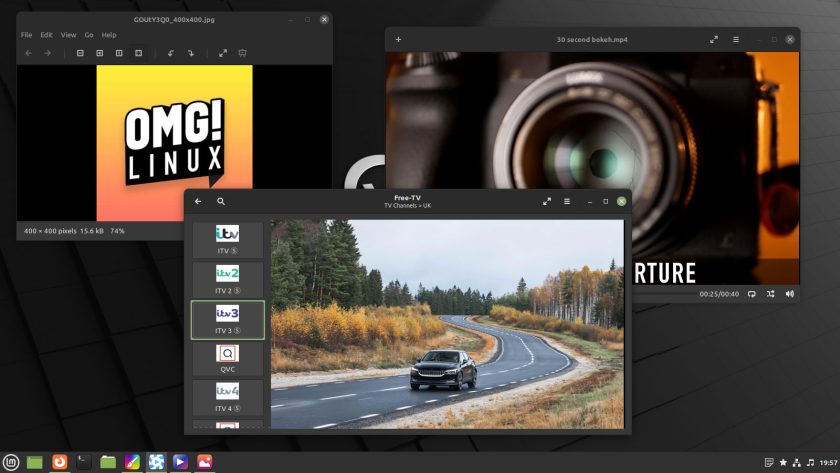 a screenshot of Linux Mint 20.3 image viewer hypnotix and celluloid video player open