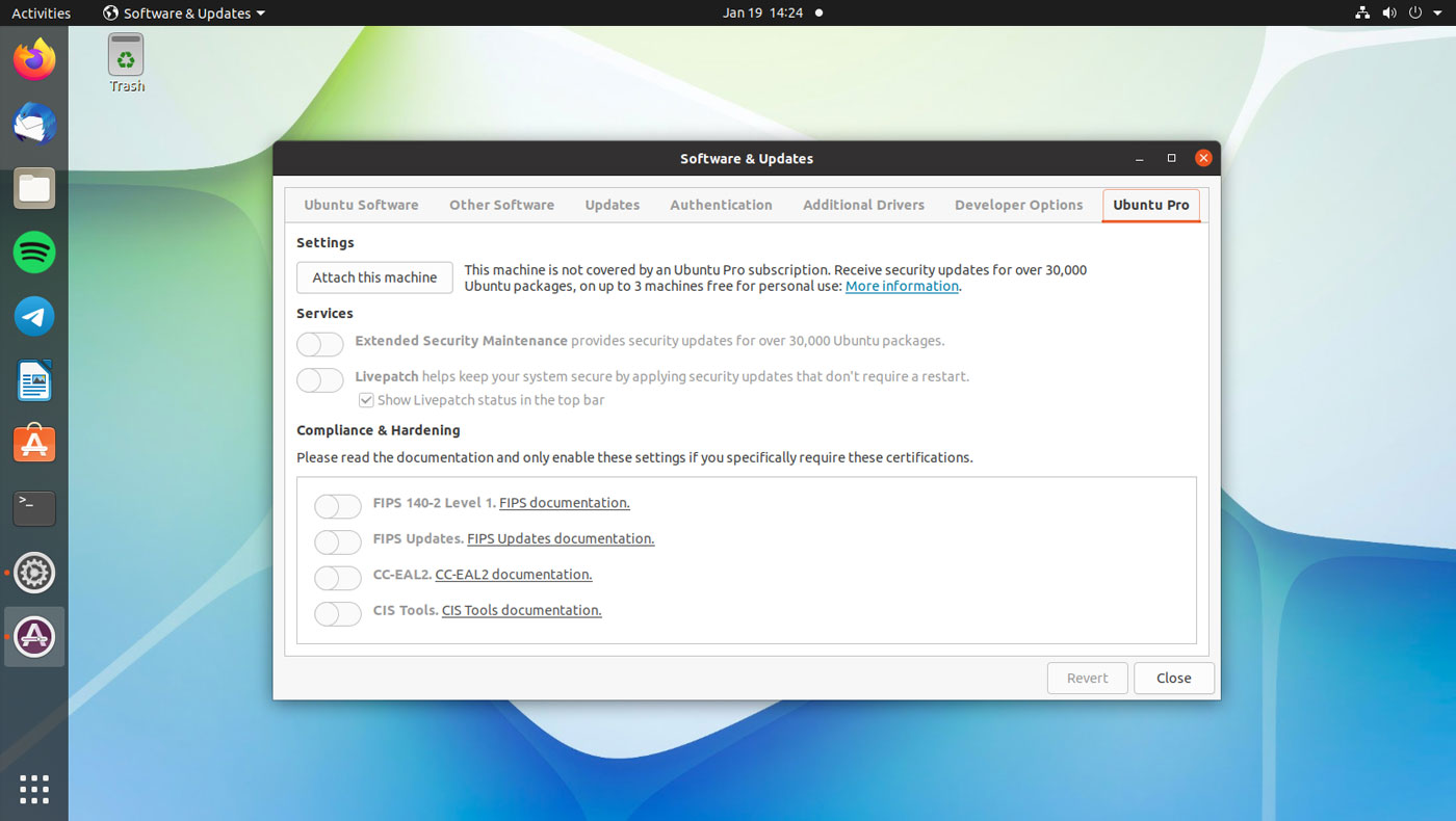 screenshot of ubuntu pro desktop