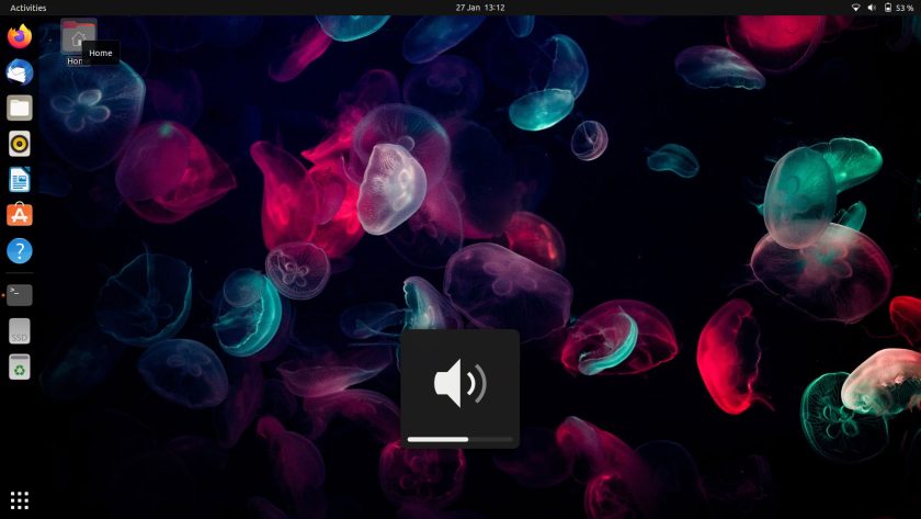 a screenshot of the volume up pop up on ubuntu 22.04 running GNOME 42