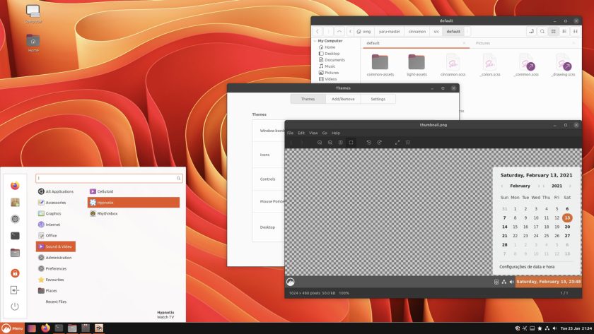 a screenshot of the new Yaru cinnamon theme