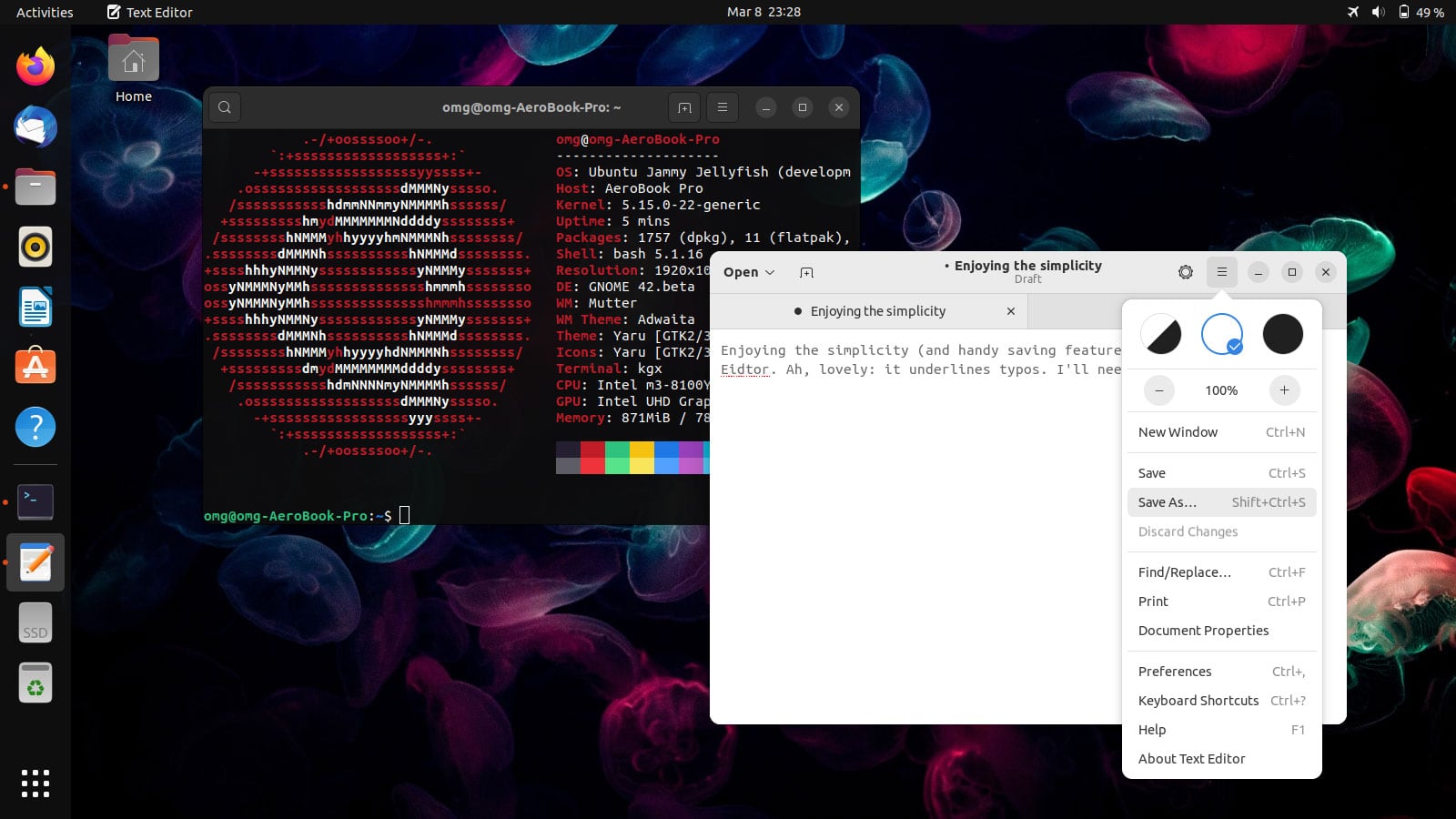 GNOME Console and Text Editor apps on Ubuntu 22.04 LTS