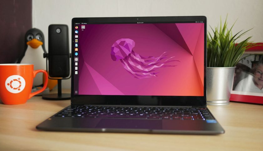 a laptop running ubuntu 22.04 on a desk