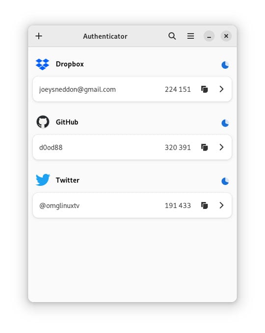 screenshot of Authenticator GTK app for Linux desktops