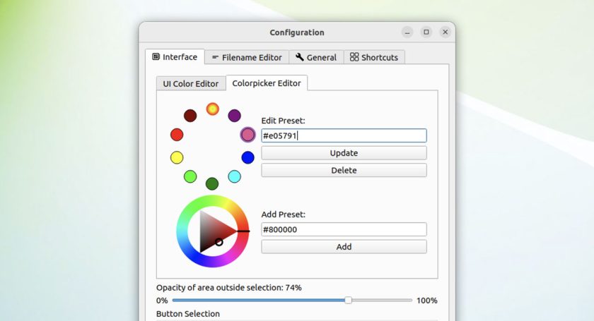 Screenshot of Flameshot 12.0 colour widget