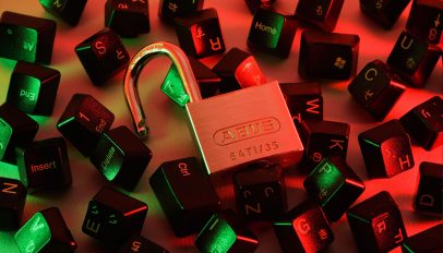 Padlock on computer keys.