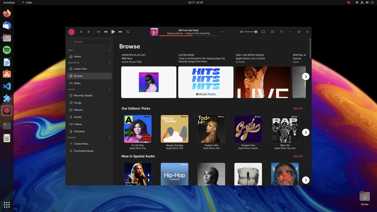 Cider is an Apple Music client for Linux