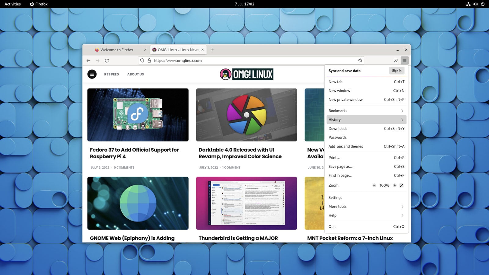 firefox 102 running on fedora workstation