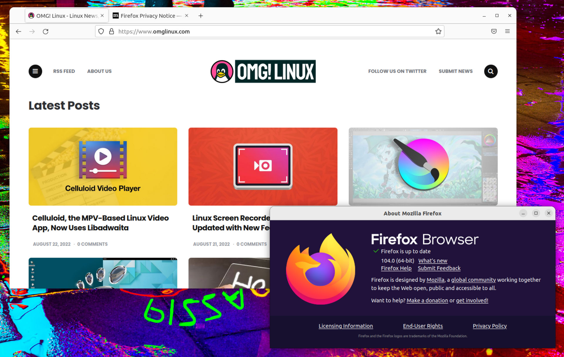 screenshot of firefox 104