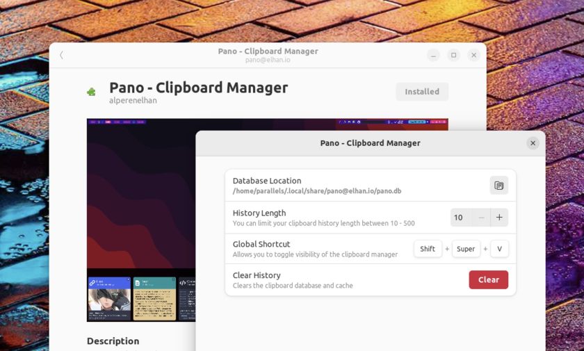 screenshot of Pano GNOME extension settings