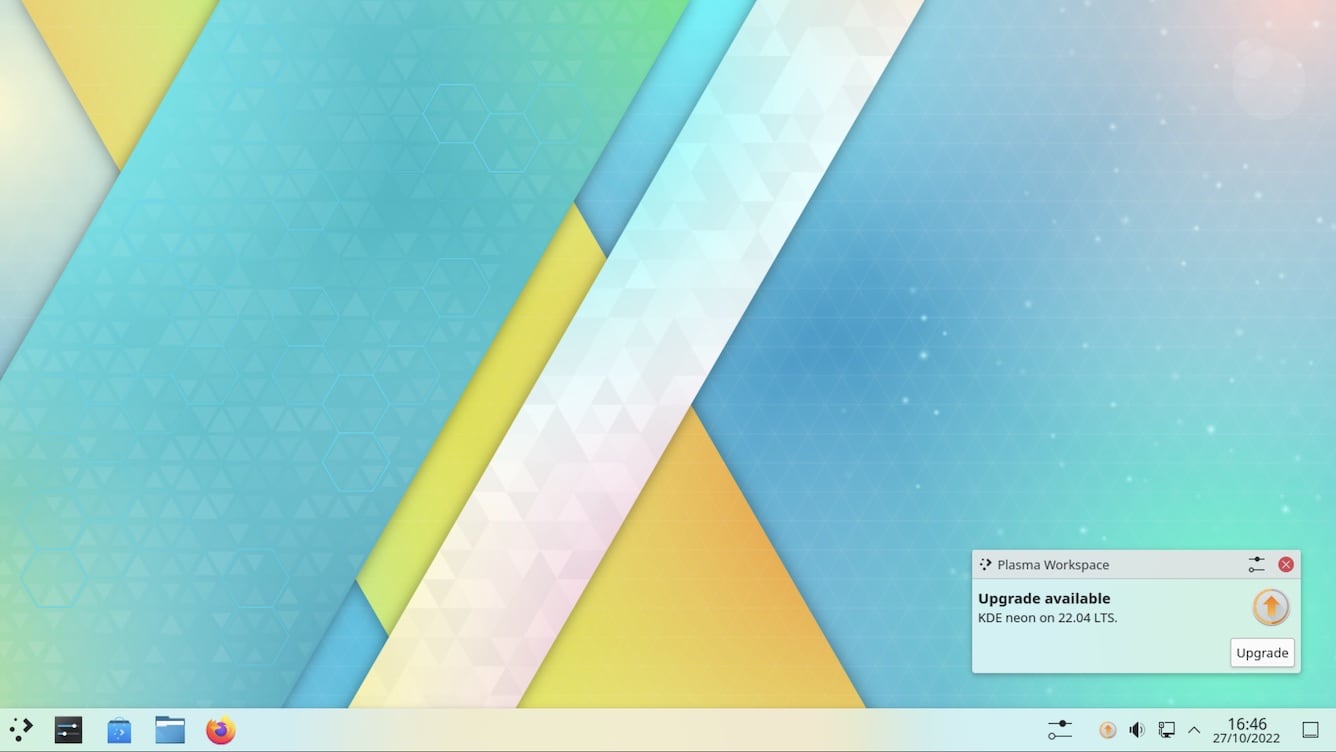 screenshot of kde neon showing 'upgrade available' prompt