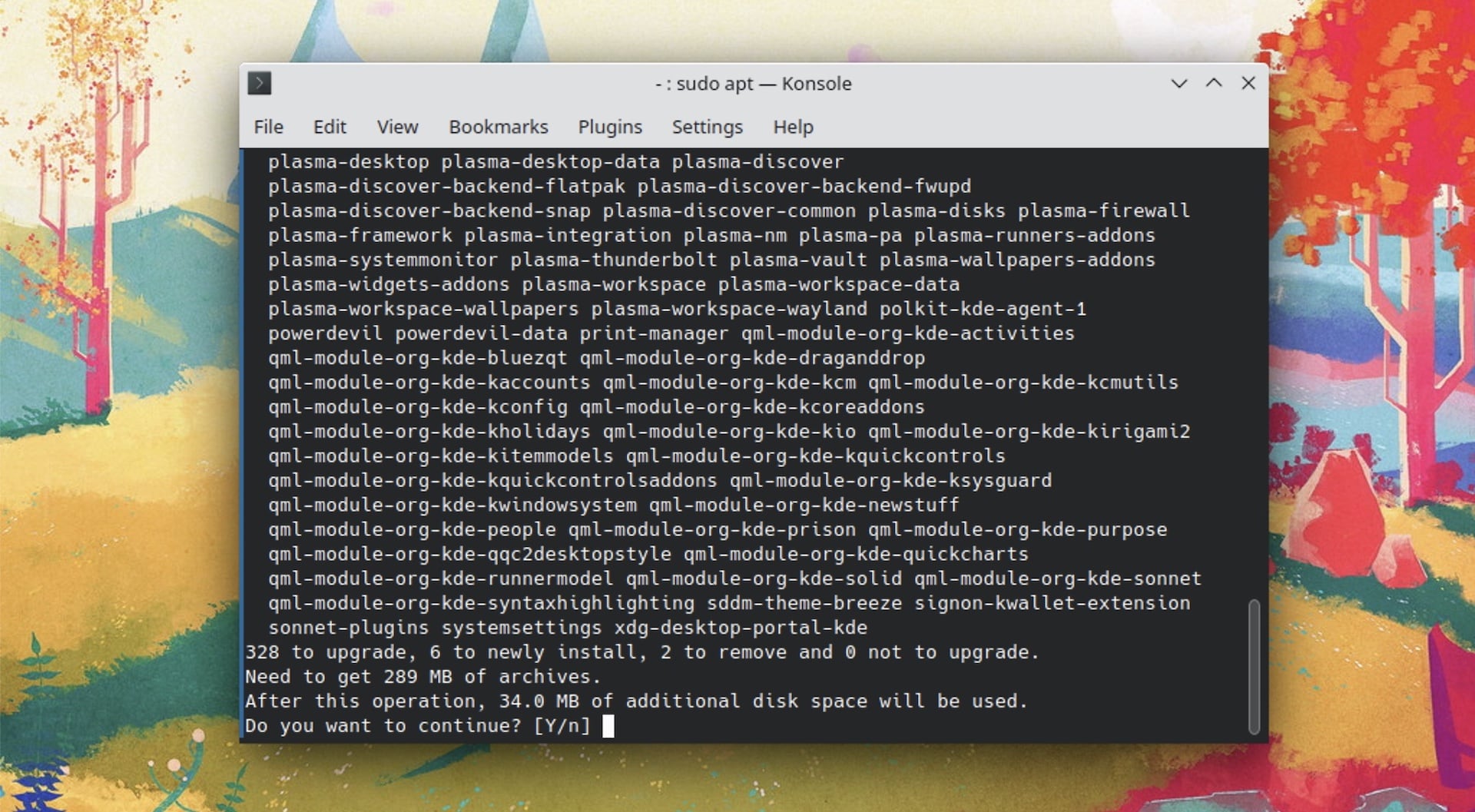 screenshot of Konsole and an apt upgrade in process