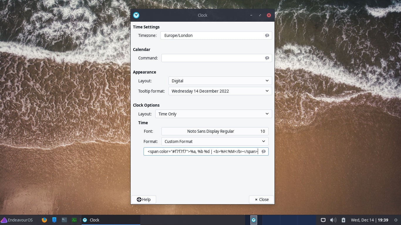Xfce clock applet with separator