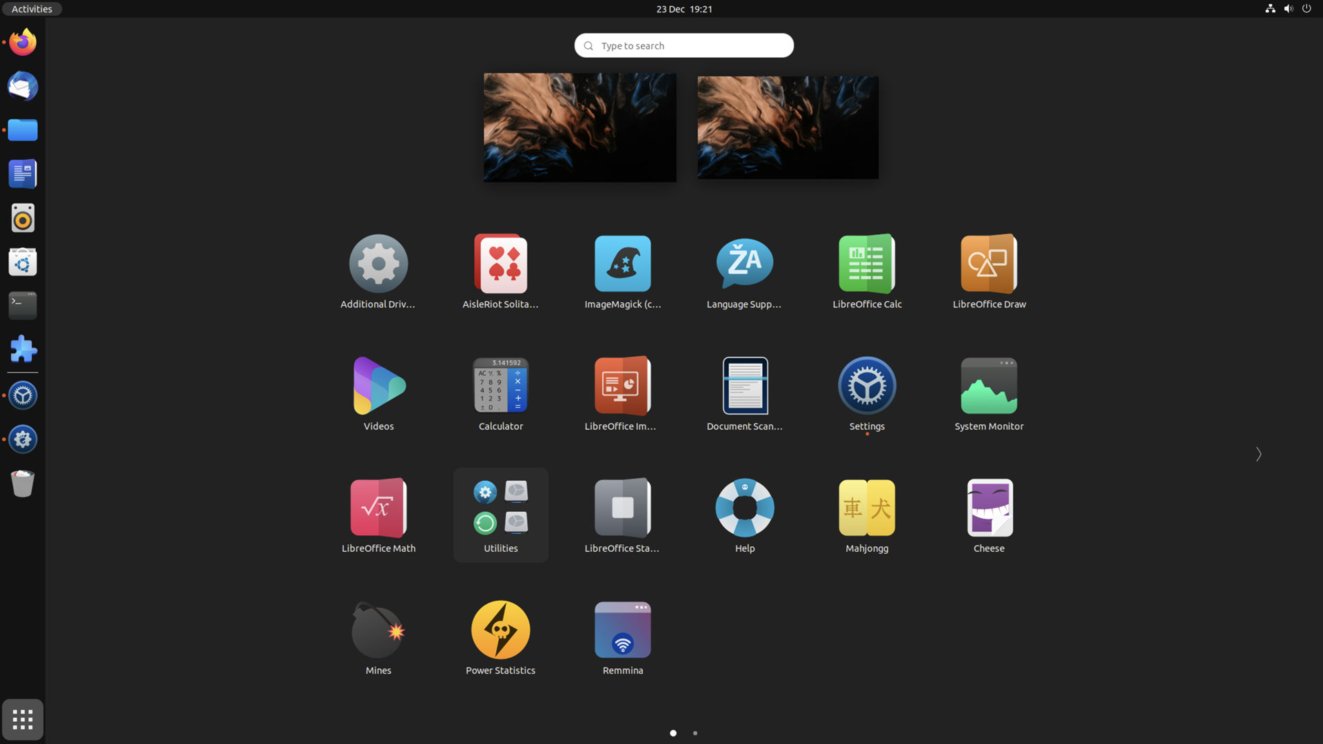 the application grid in ubuntu using kora icon set