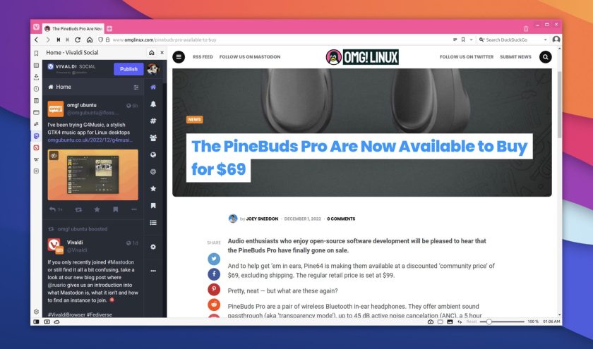 mastodon feature inside of vivaldi