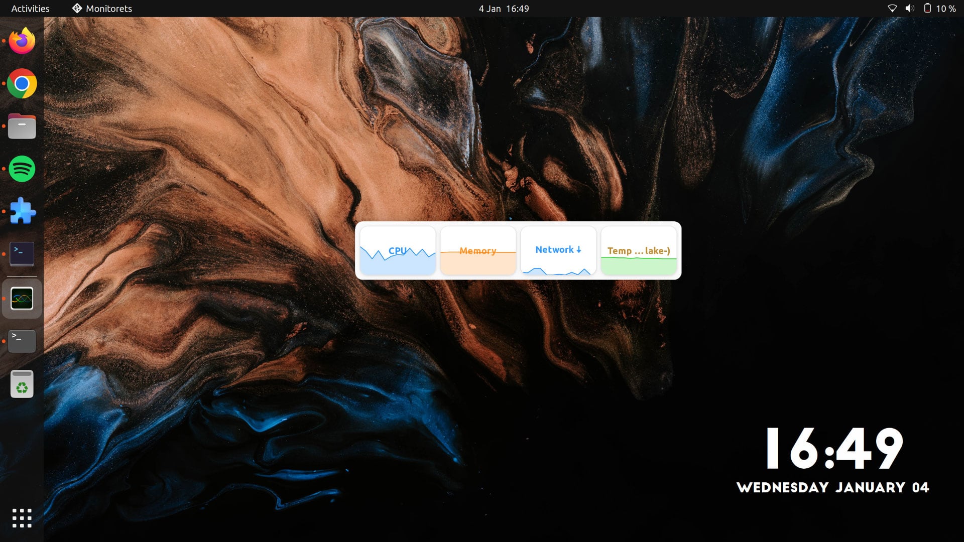 screenshot of monitorets on ubuntu 22.10