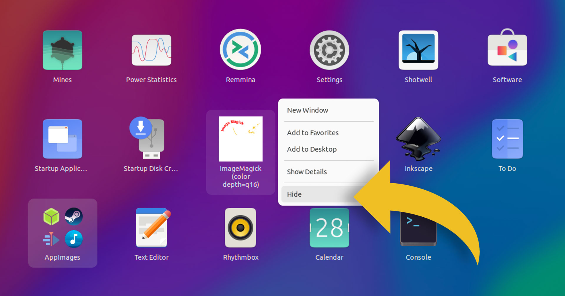 app hider gnome shell extension