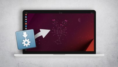 AppImahe logo with an arrow pointing to an Ubuntu laptop