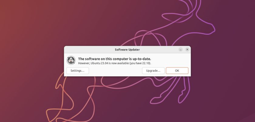 ubuntu 23.04 upgrade prompt on an ubuntu 22.10 desktop