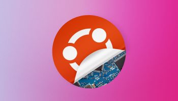 Ubuntu logo peeling back to reveal a computer circuit.