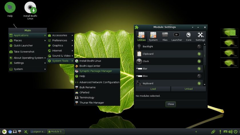 screenshot of Moksha desktop in Bodhi Linux 7.0